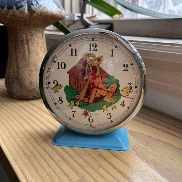 Vintage Walt Disney Bayard France Mechanical Alarm Clock Pluto Blue - Picture 1 of 4